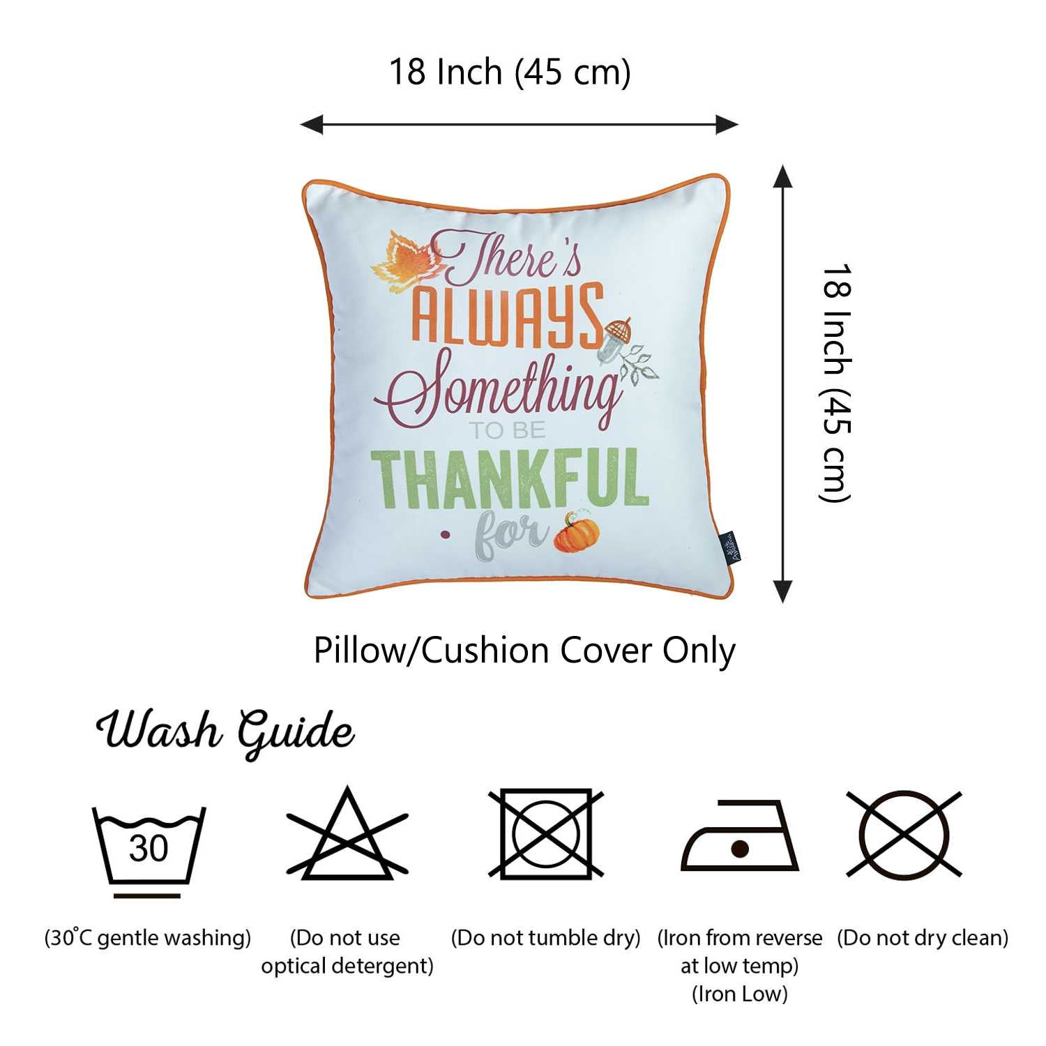 18"x 18" Thanksgiving Thankful Printed Decorative Throw Pillow Cover