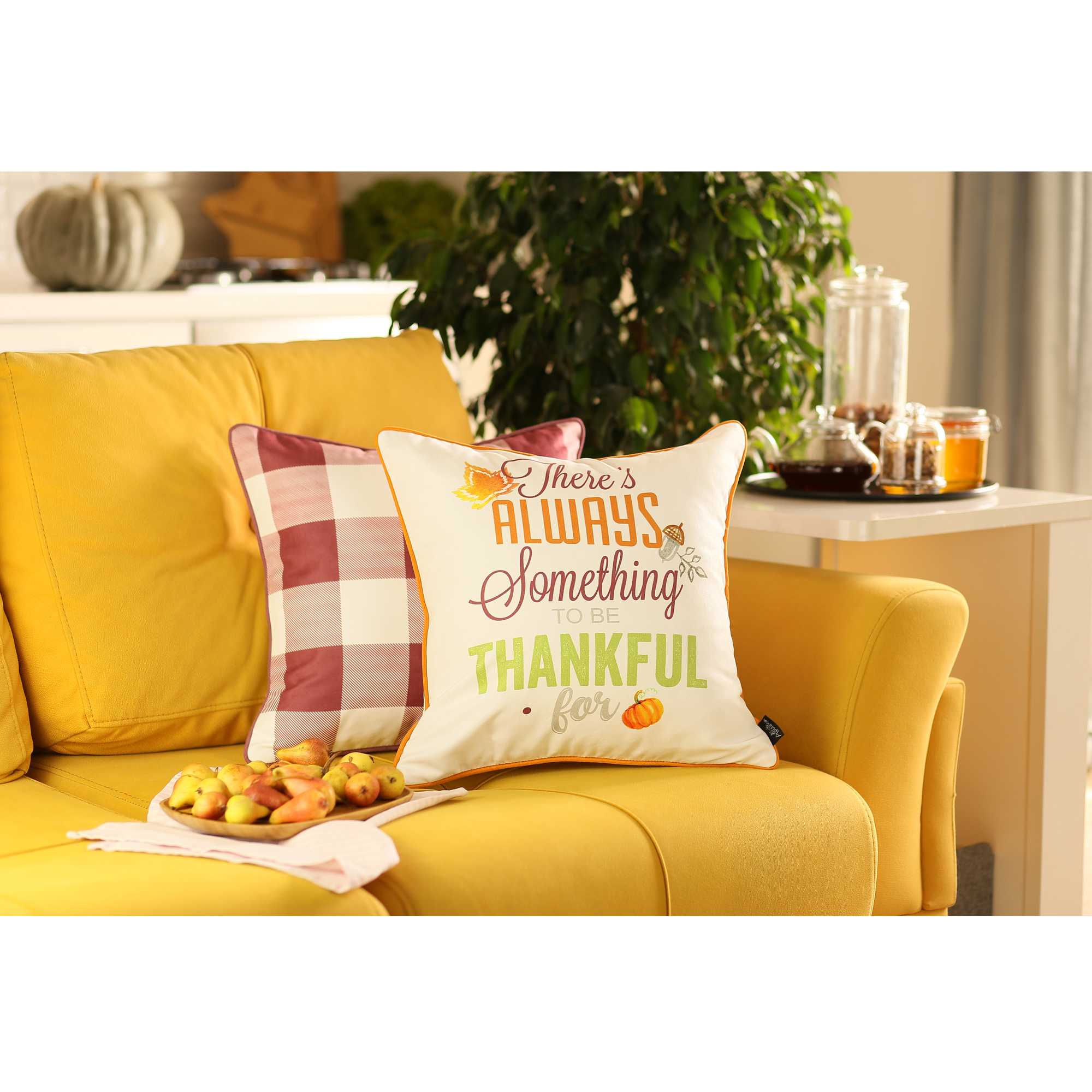 18"x 18" Thanksgiving Thankful Printed Decorative Throw Pillow Cover