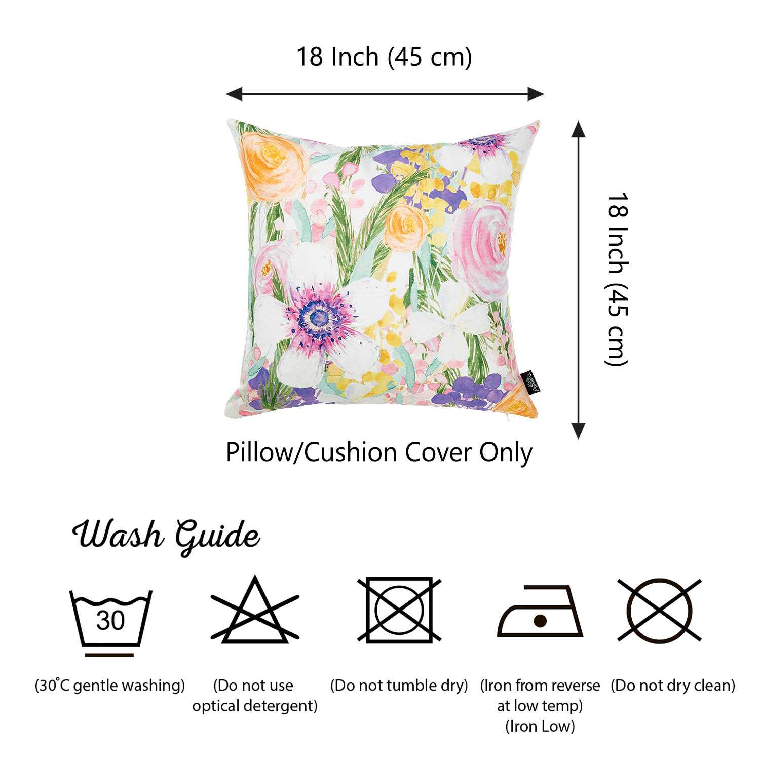18"x 18" Watercolor Flower Garden Decorative Throw Pillow Cover