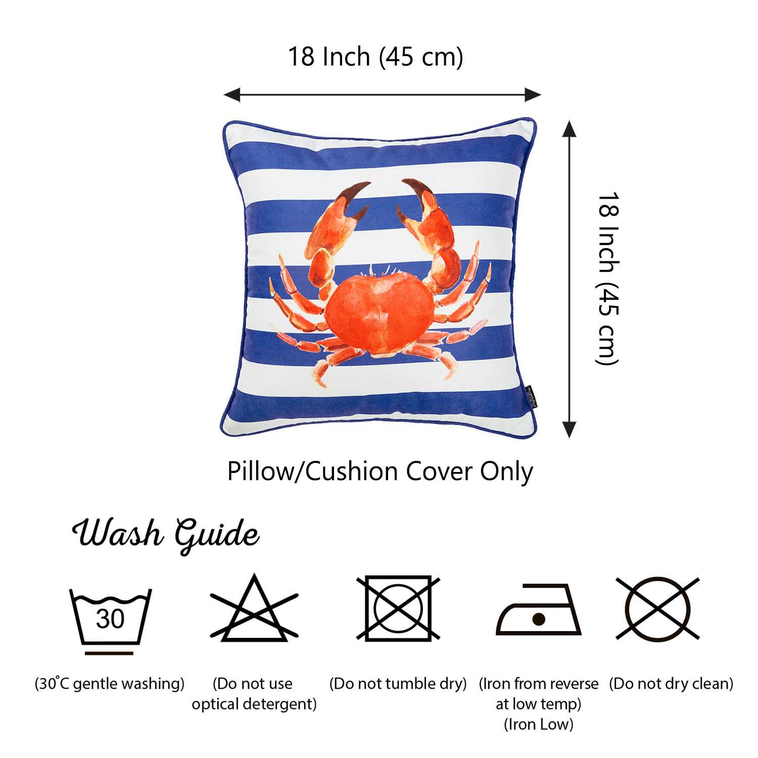 18"x18" Nautica Crab Decorative Throw Pillow Cover Printed