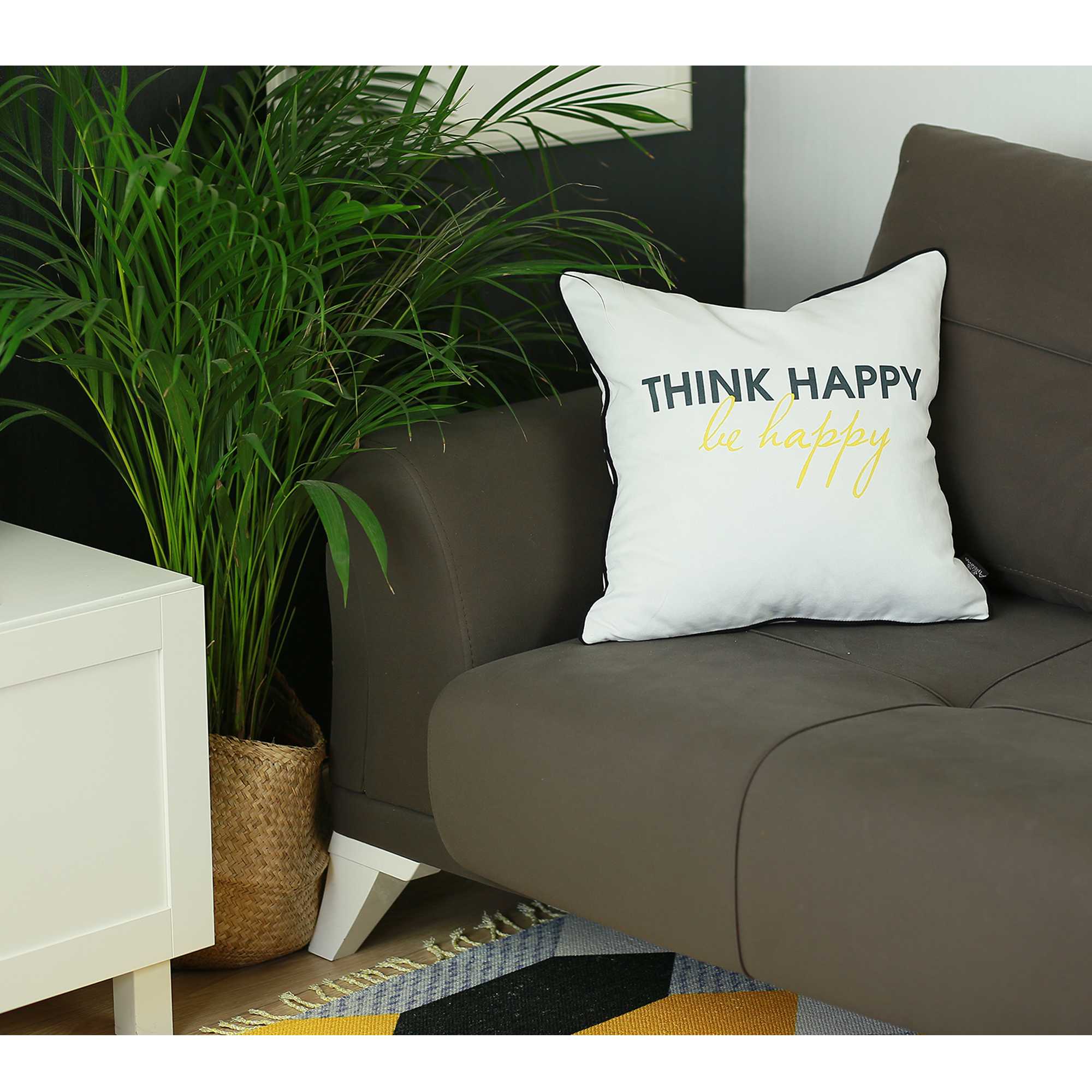 18"x18" Scandi Think Happy Printed Decorative Throw Pillow Cover