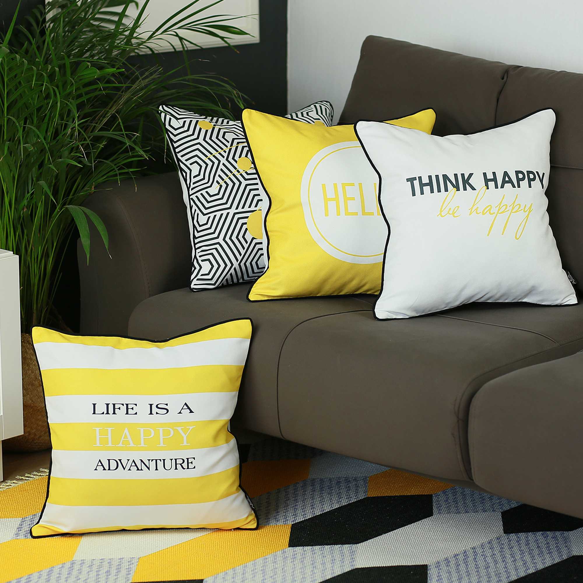 18"x18" Scandi Think Happy Printed Decorative Throw Pillow Cover