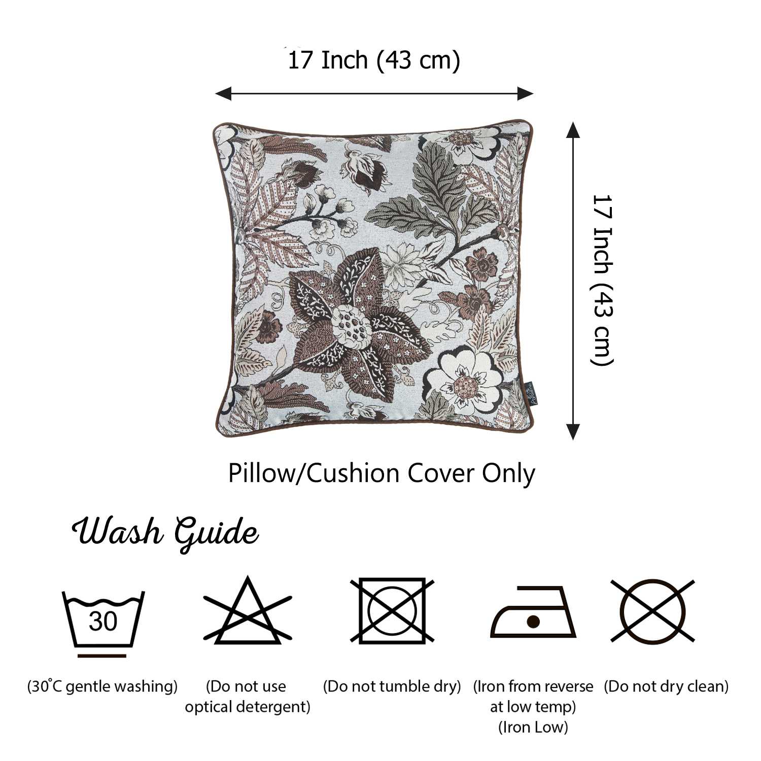 17"x 17" Brown Jacquard Forest Decorative Throw Pillow Cover