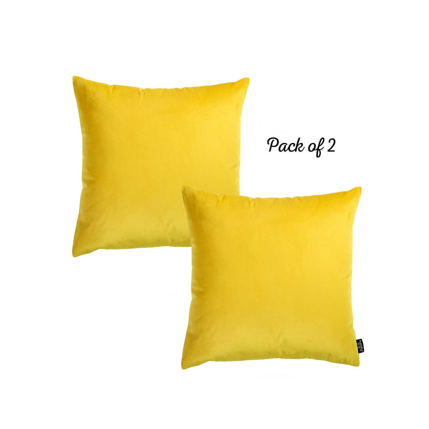 18"x 18" Yellow Velvet Decorative Throw Pillow Cover (2 Pcs in set)