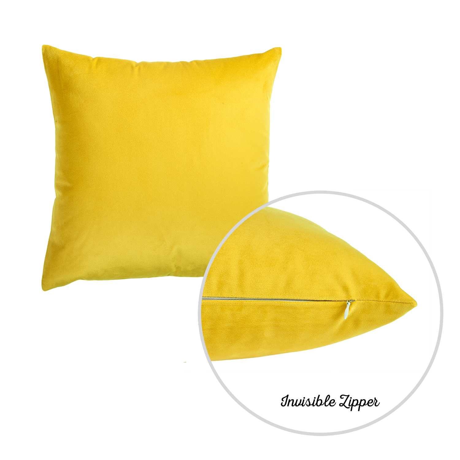 18"x 18" Yellow Velvet Decorative Throw Pillow Cover (2 Pcs in set)