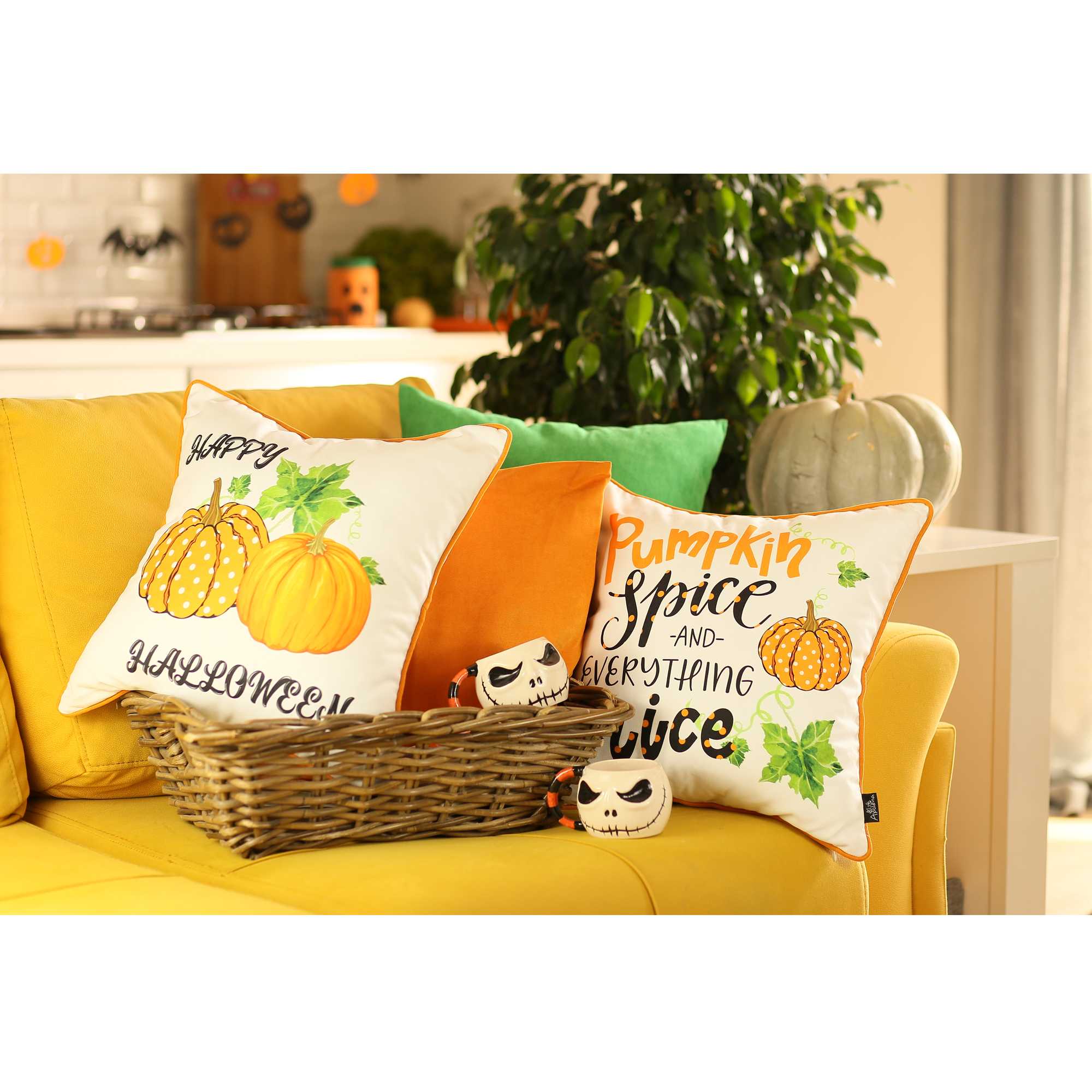 18"x 18" Thanksgiving Happy Pumpkins Decorative Throw Pillow Cover