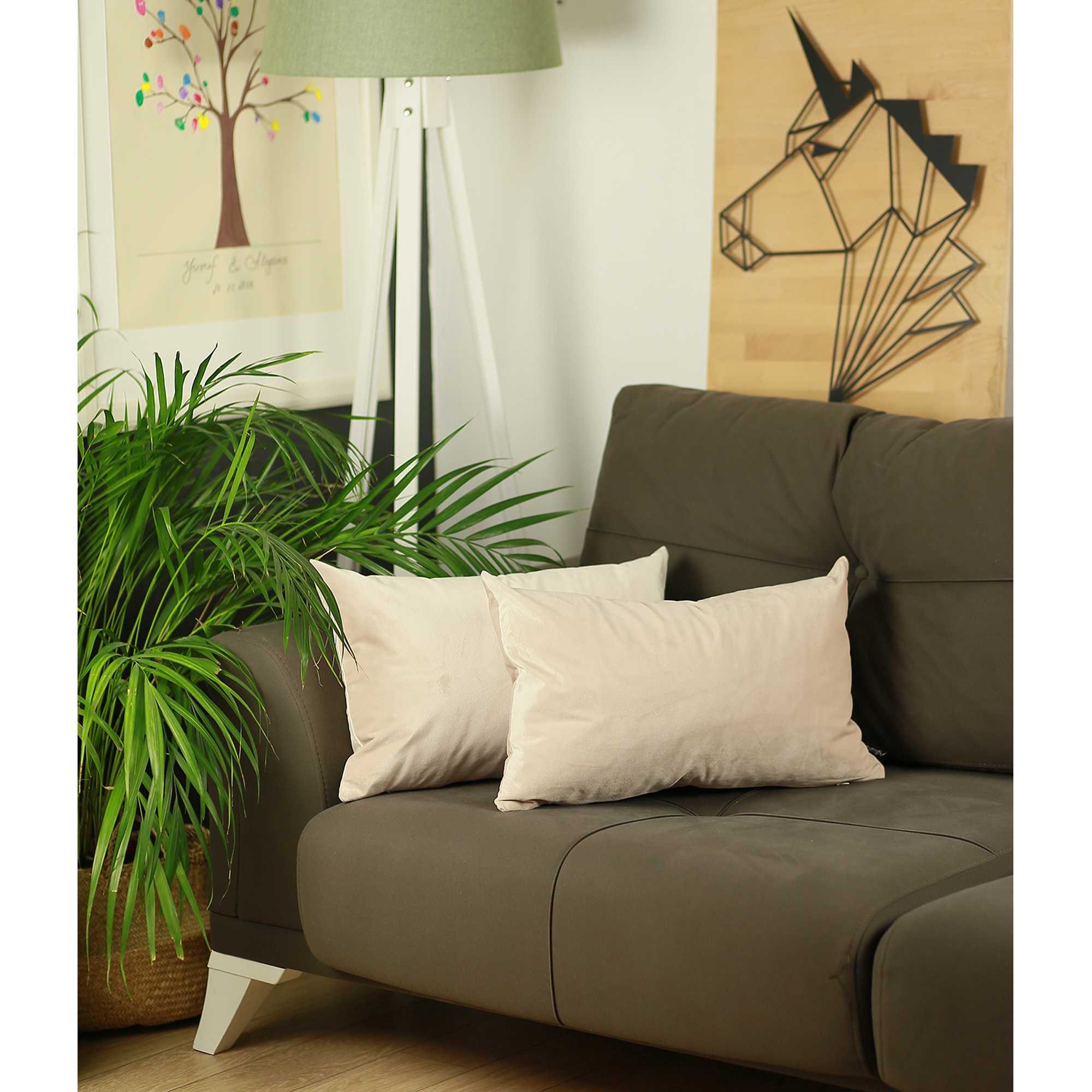 21"x14" Light Beige Velvet Decorative Throw Pillow Cover (2 Pcs in set)