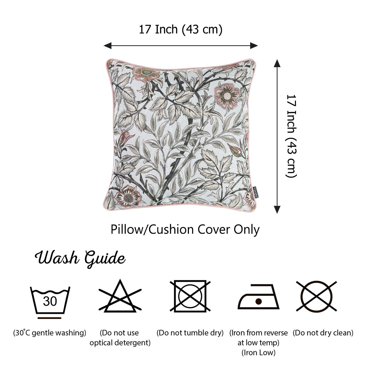 17"x 17" Brown Jacquard Leaf Decorative Throw Pillow Cover