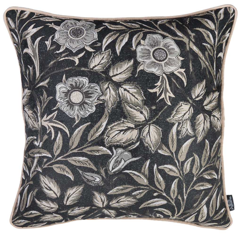 17"x 17" Black Jacquard Leaf Decorative Throw Pillow Cover