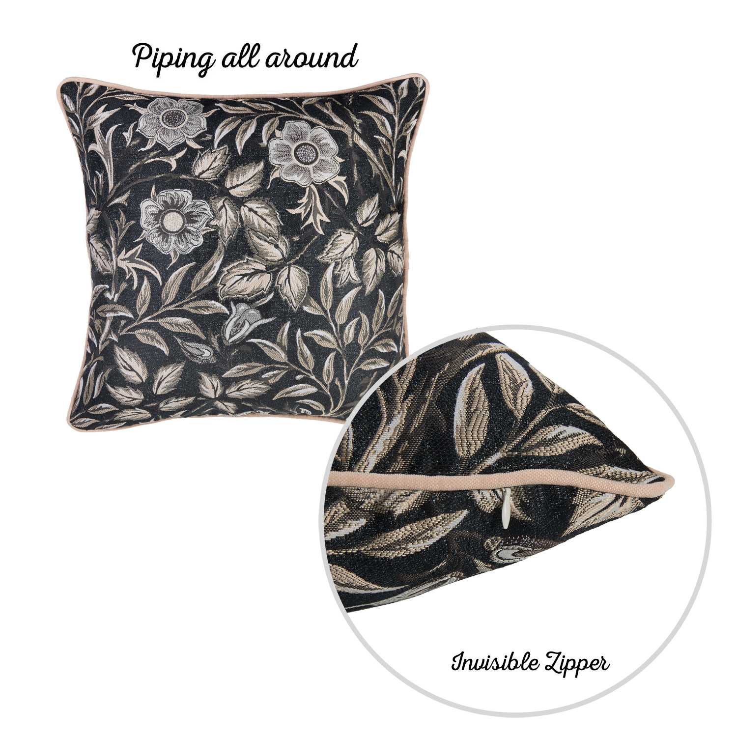 17"x 17" Black Jacquard Leaf Decorative Throw Pillow Cover