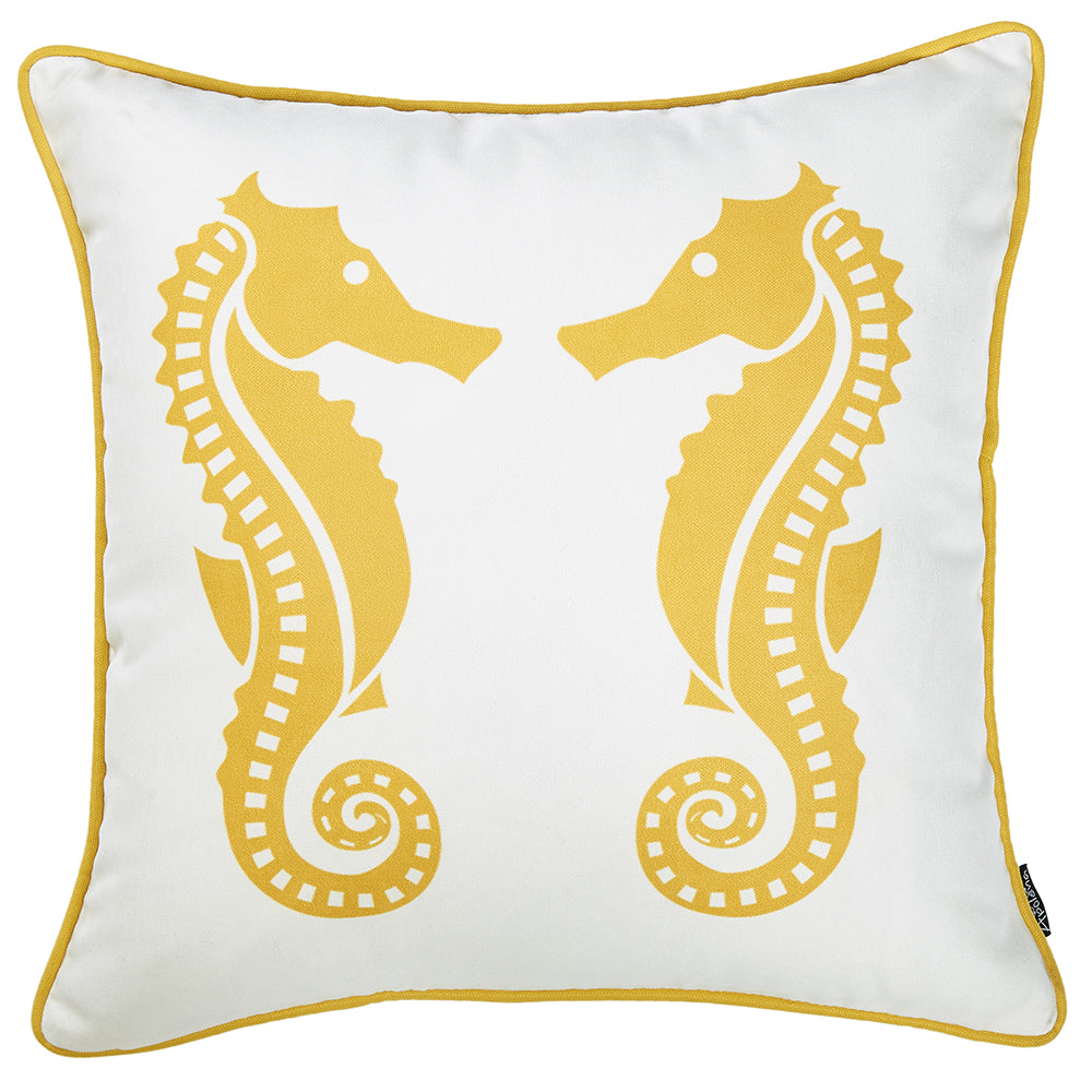 18"x18" Yellow Nautical Seahorse Decorative Throw Pillow Cover