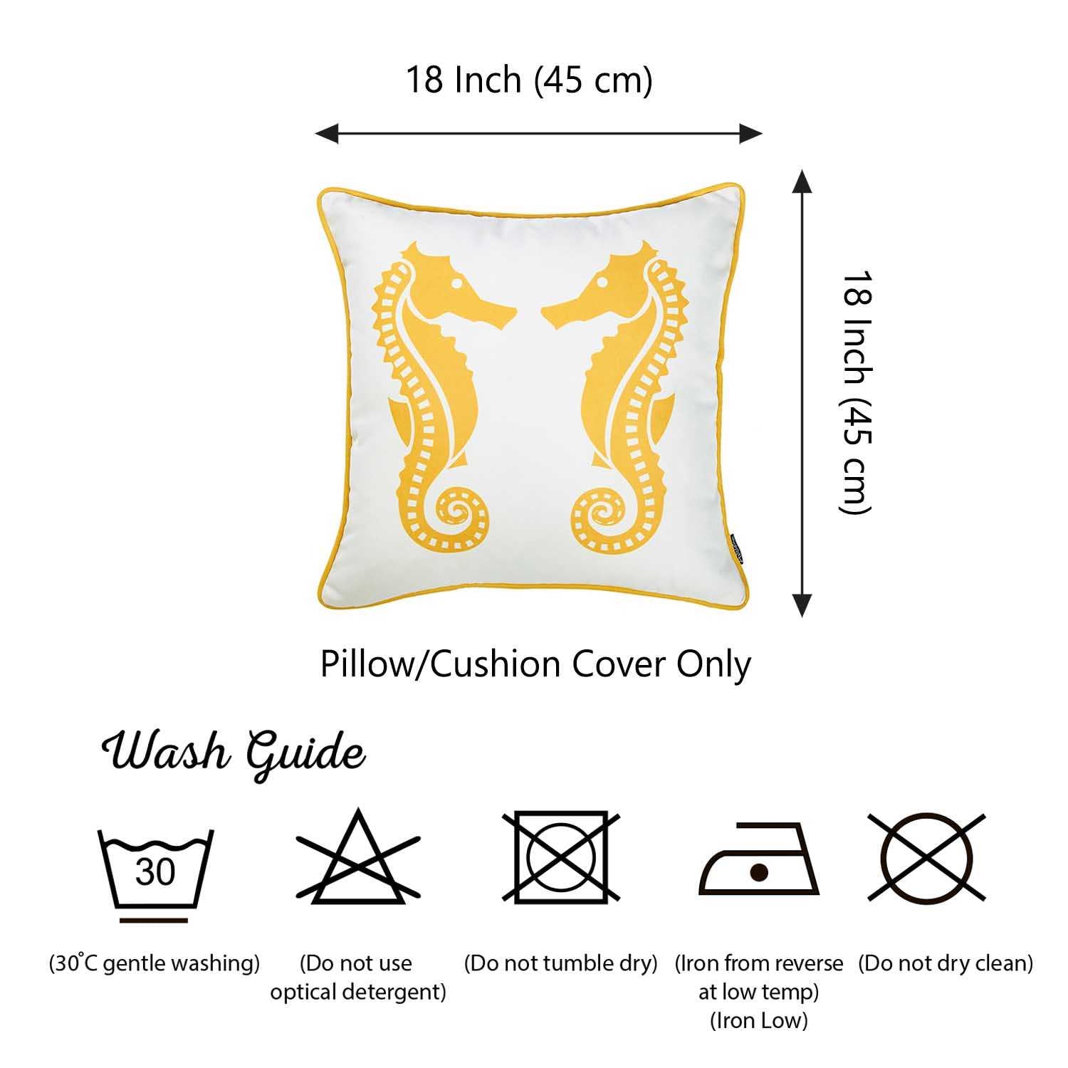 18"x18" Yellow Nautical Seahorse Decorative Throw Pillow Cover