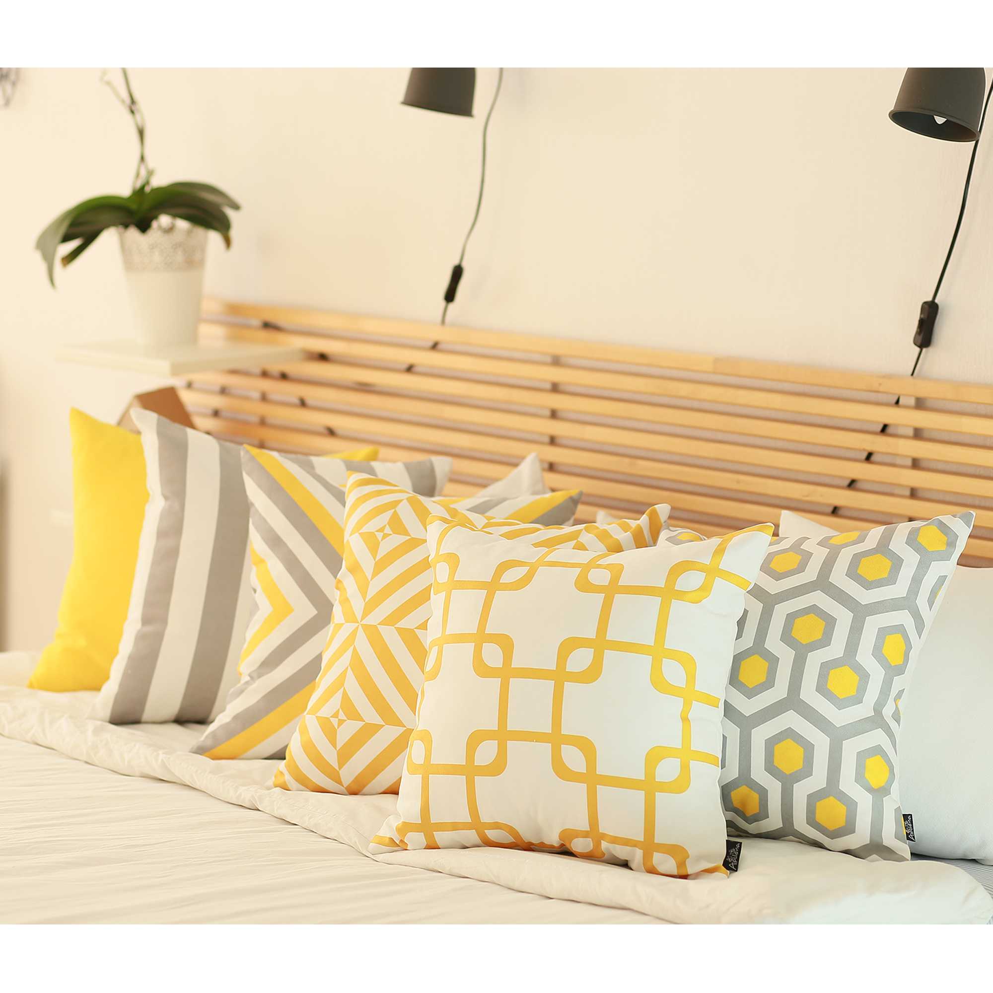 18"x18" Yellow Geometric Squares Decorative Throw Pillow Cover