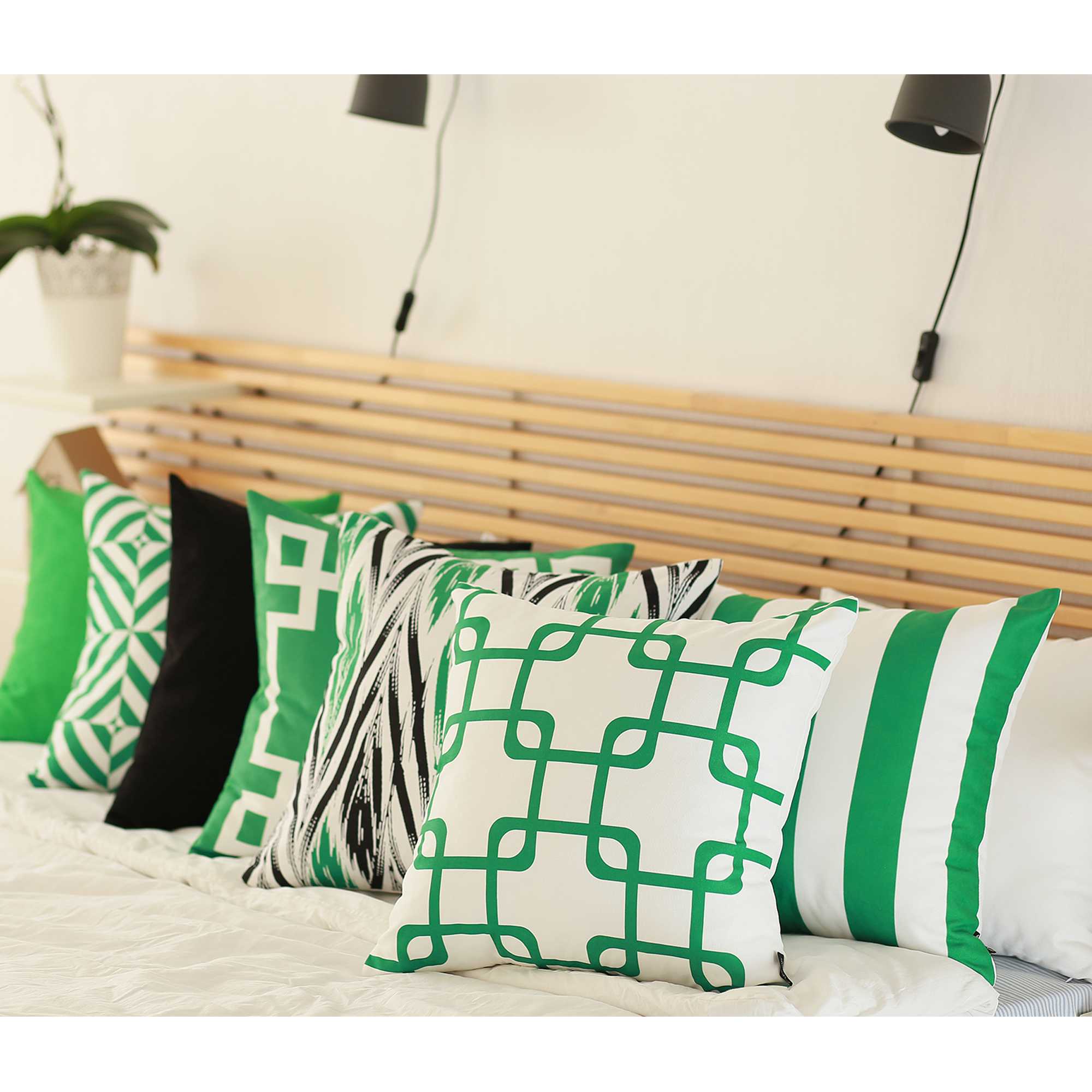 18"x18" Green Geometric Squares Decorative Throw Pillow Cover