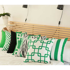 18"x18" Green Geometric Squares Decorative Throw Pillow Cover