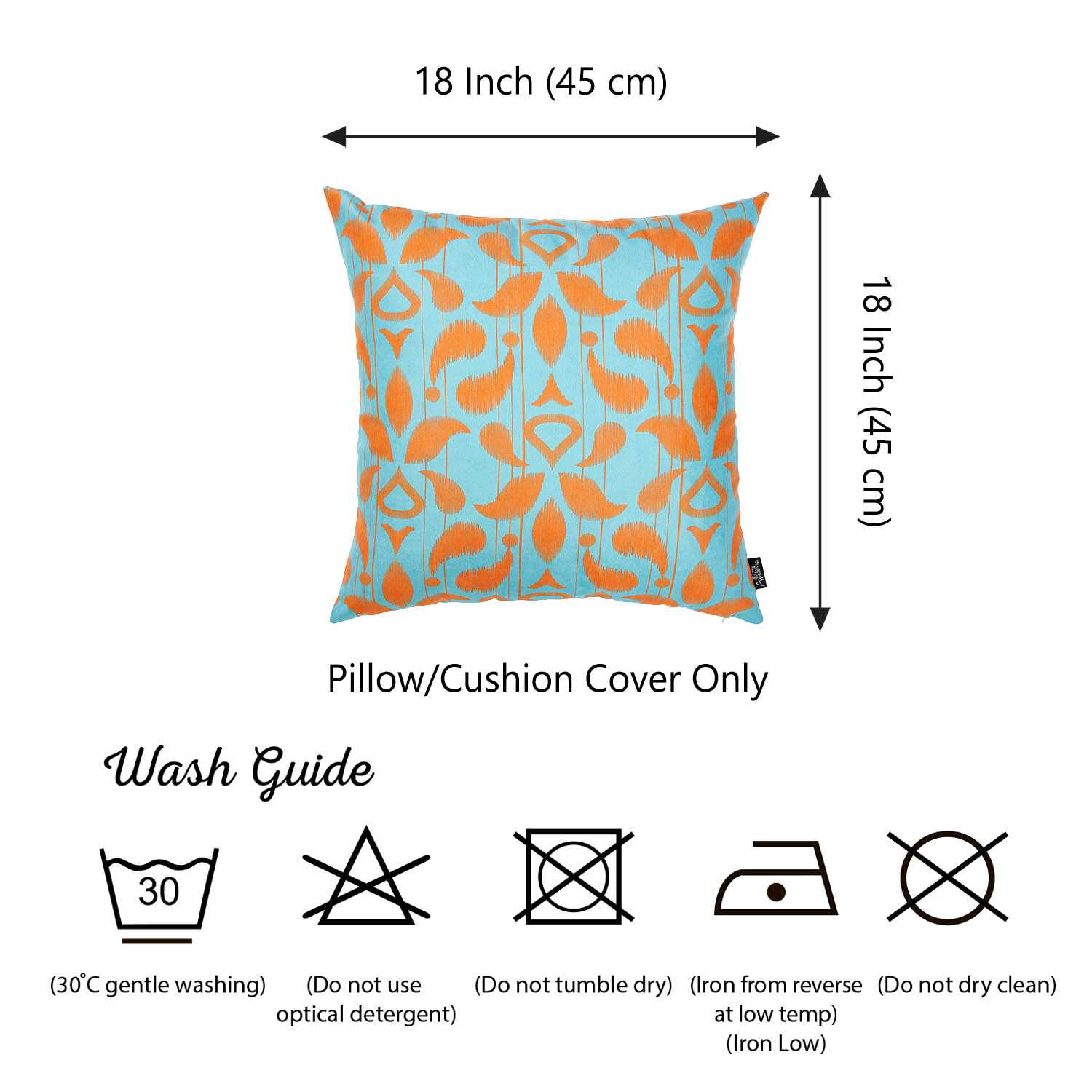 18"x18" Orange Blue Ikat Decorative Throw Pillow Cover Printed