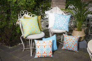 18"x18" Orange Blue Ikat Decorative Throw Pillow Cover Printed