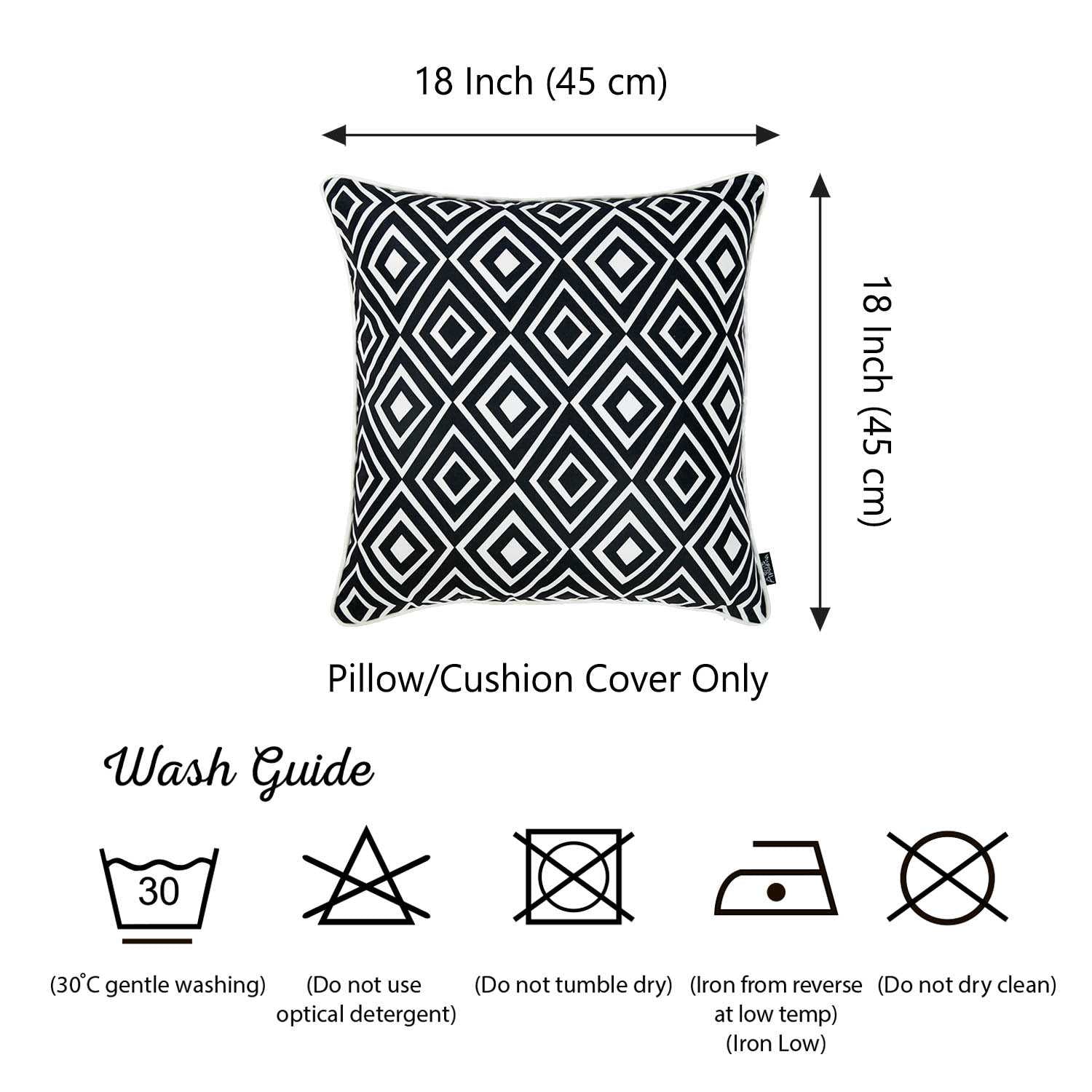 18"x 18" Tropical Bw Diamonds Squares Decorative Throw Pillow Cover