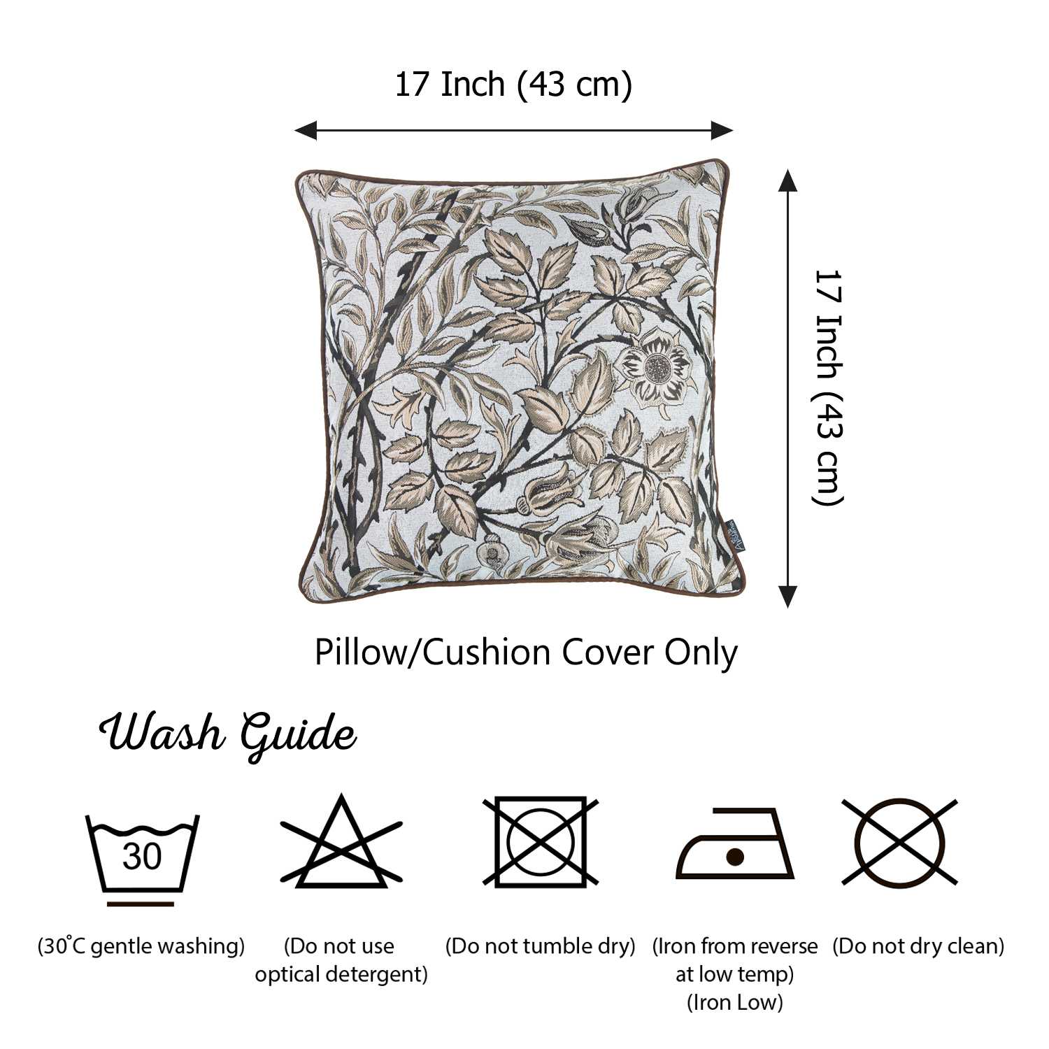 17"x 17" Brown Jacquard Weaver Decorative Throw Pillow Cover