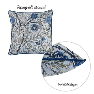 17"x 17" Blue Jacquard Leaf Decorative Throw Pillow Cover