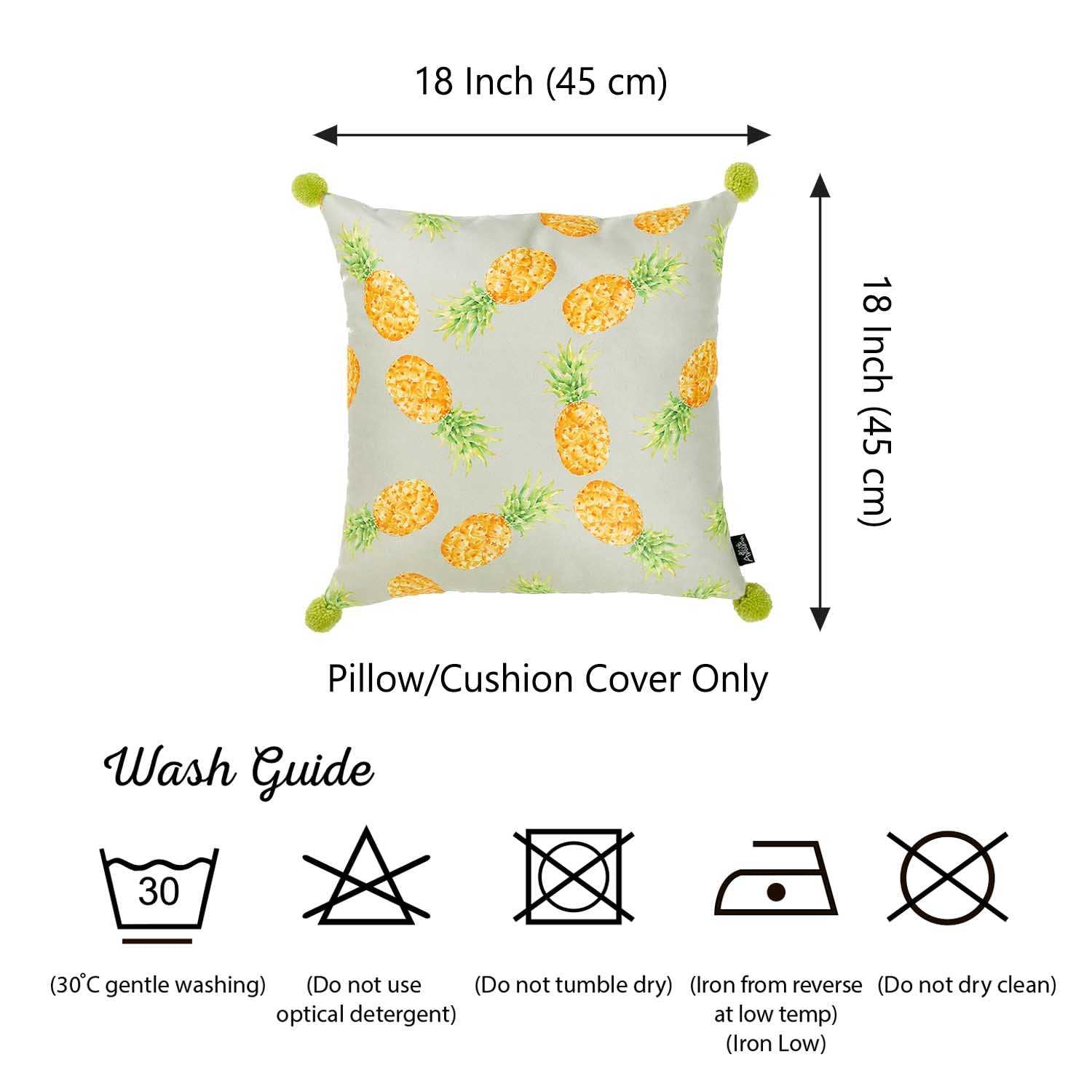 18"x 18" Tropical Pinapple Printed Decorative Throw Pillow Cover