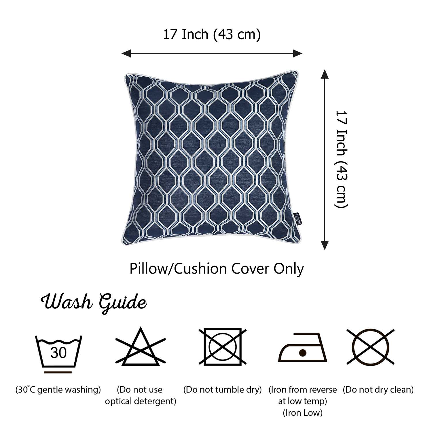 17"x 17" Indigo Jacquard Decorative Throw Pillow Cover