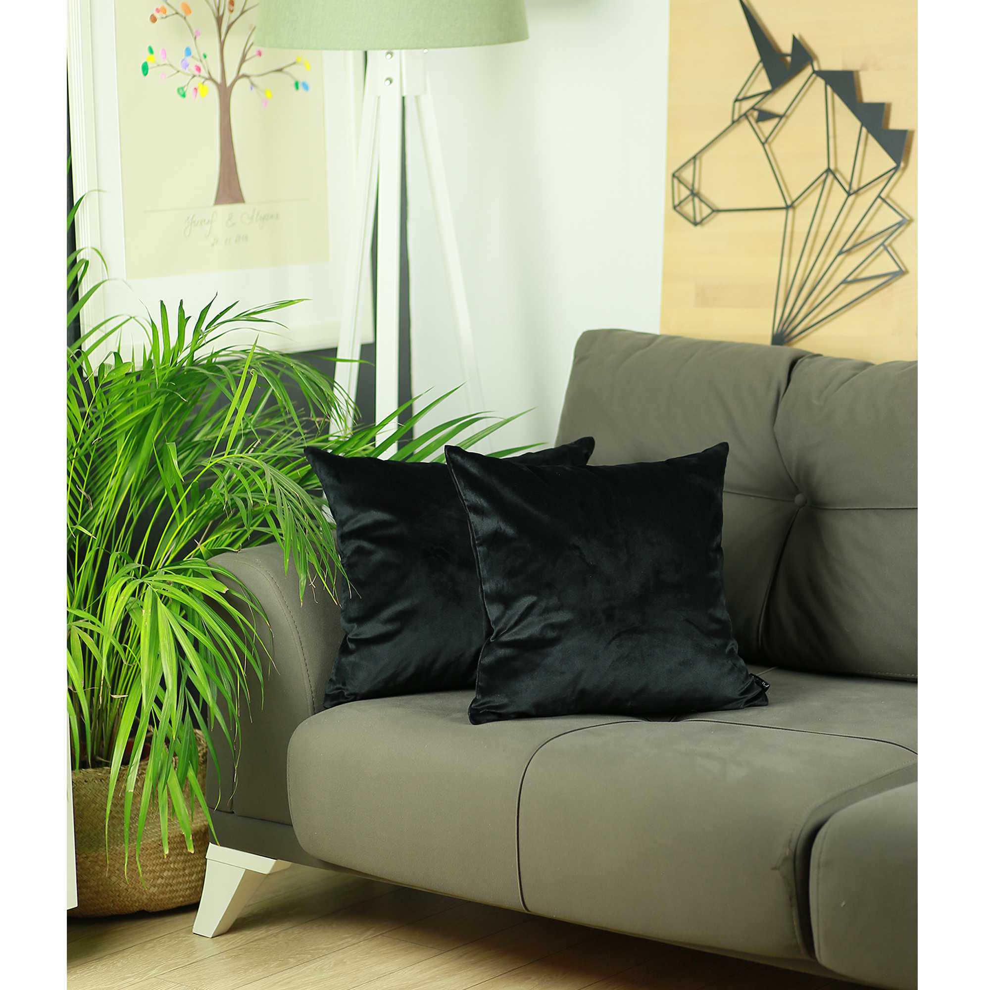 18"x 18" Black Velvet Decorative Throw Pillow Cover (2 Pcs in set)