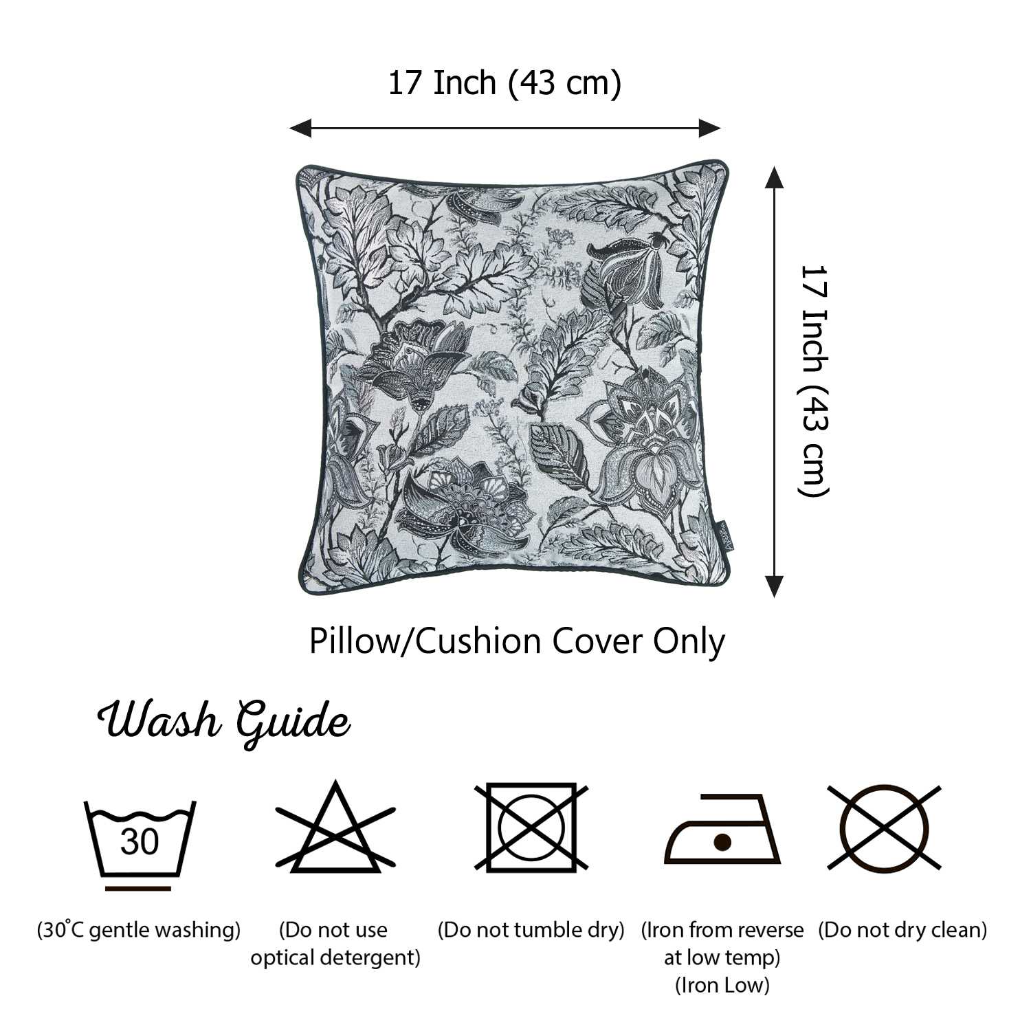 17"x 17" Grey Jacquard Weaver Decorative Throw Pillow Cover