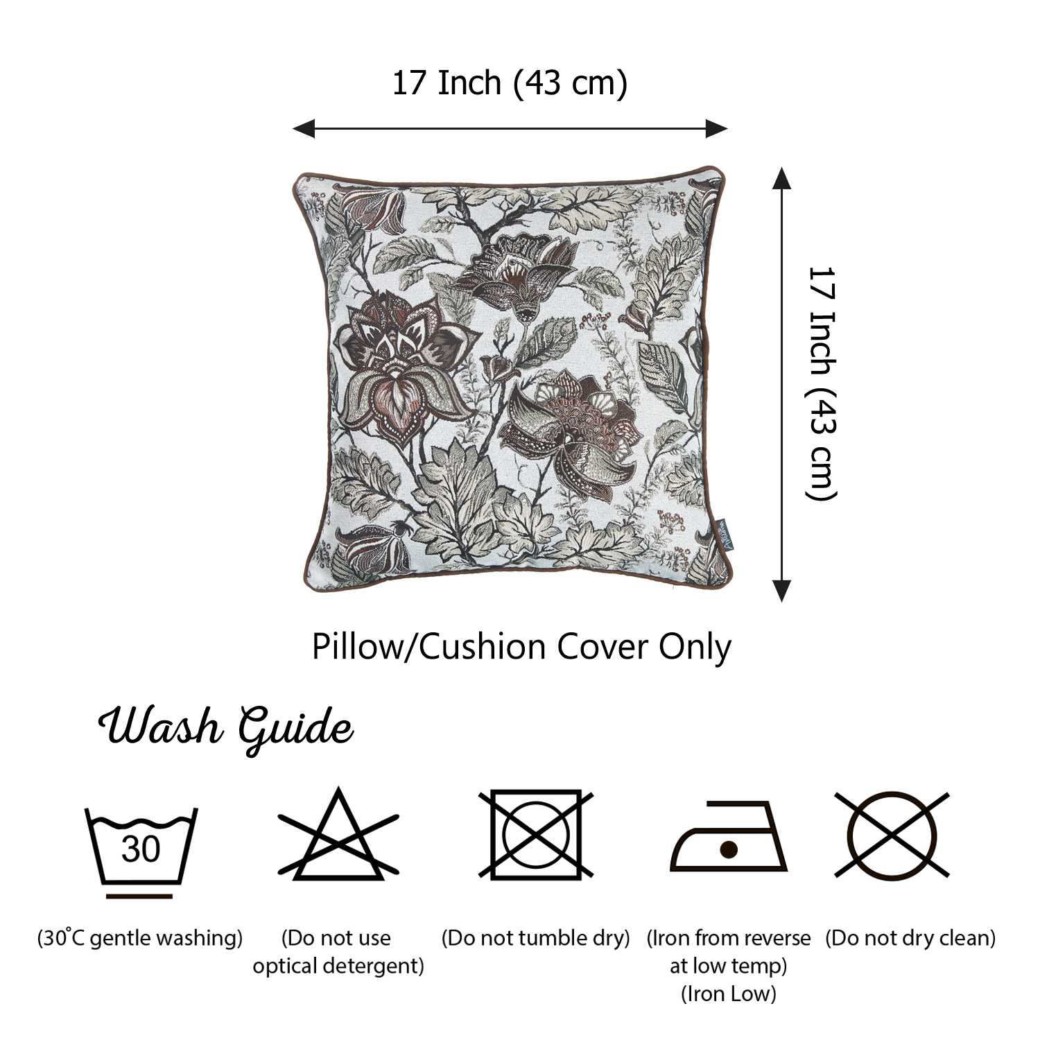 17"x 17" Brown Jacquard Weaver Decorative Throw Pillow Cover