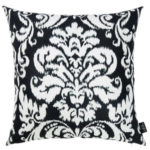 18"x18" Black and White Damask Decorative Throw Pillow Cover