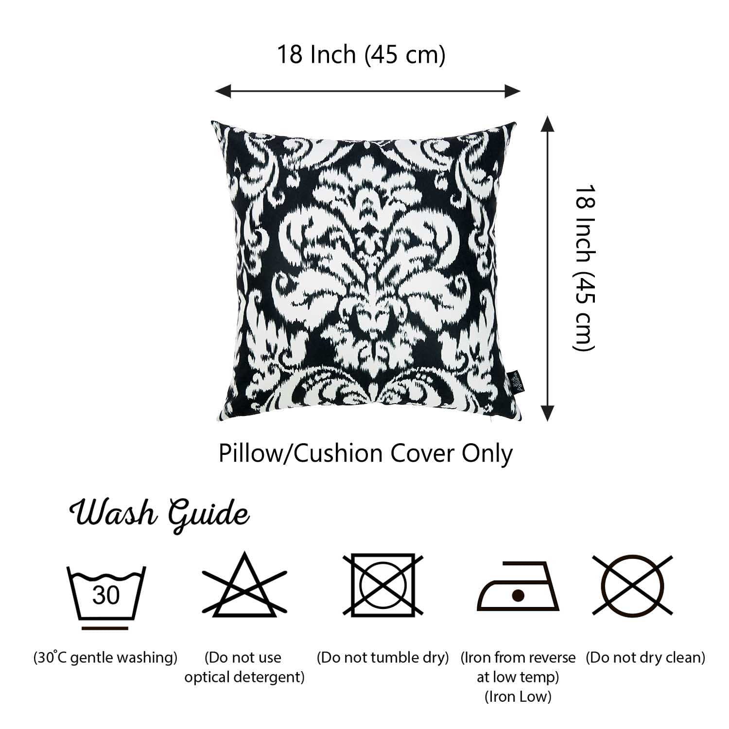 18"x18" Black and White Damask Decorative Throw Pillow Cover