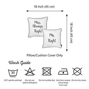 18"x 18" Skandi Mrs.Right and Mr.Right Decorative Printed Pillow Case Set of 2 pcs