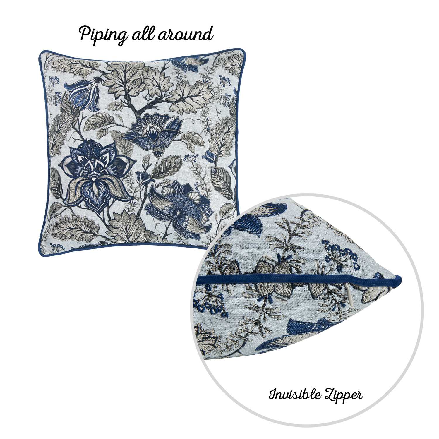 17"x 17" Blue Jacquard Weaver Decorative Throw Pillow Cover