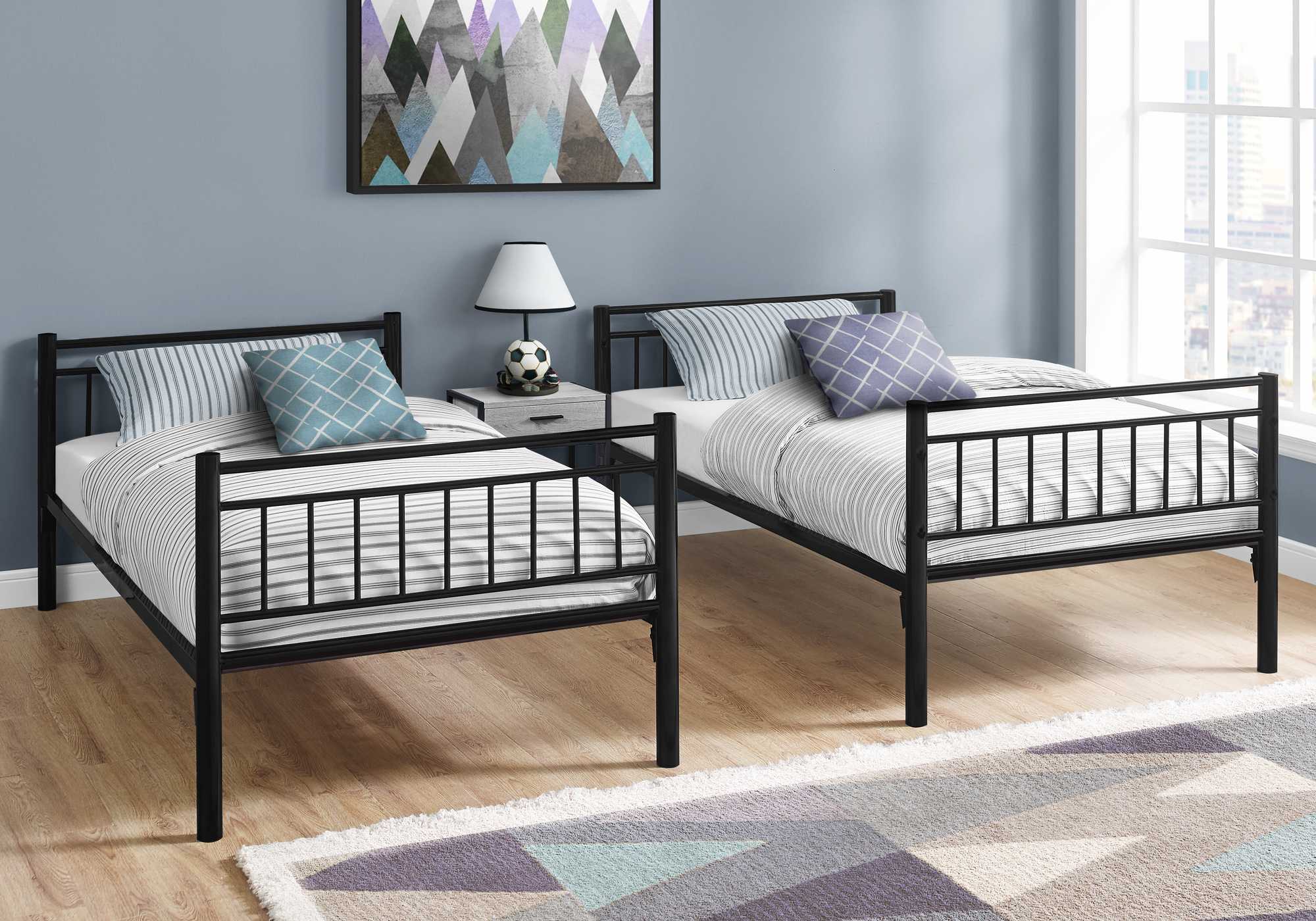 56.75" x 78.5" x 65.75" Black Metal Detachable Bunk Bed Twin Size