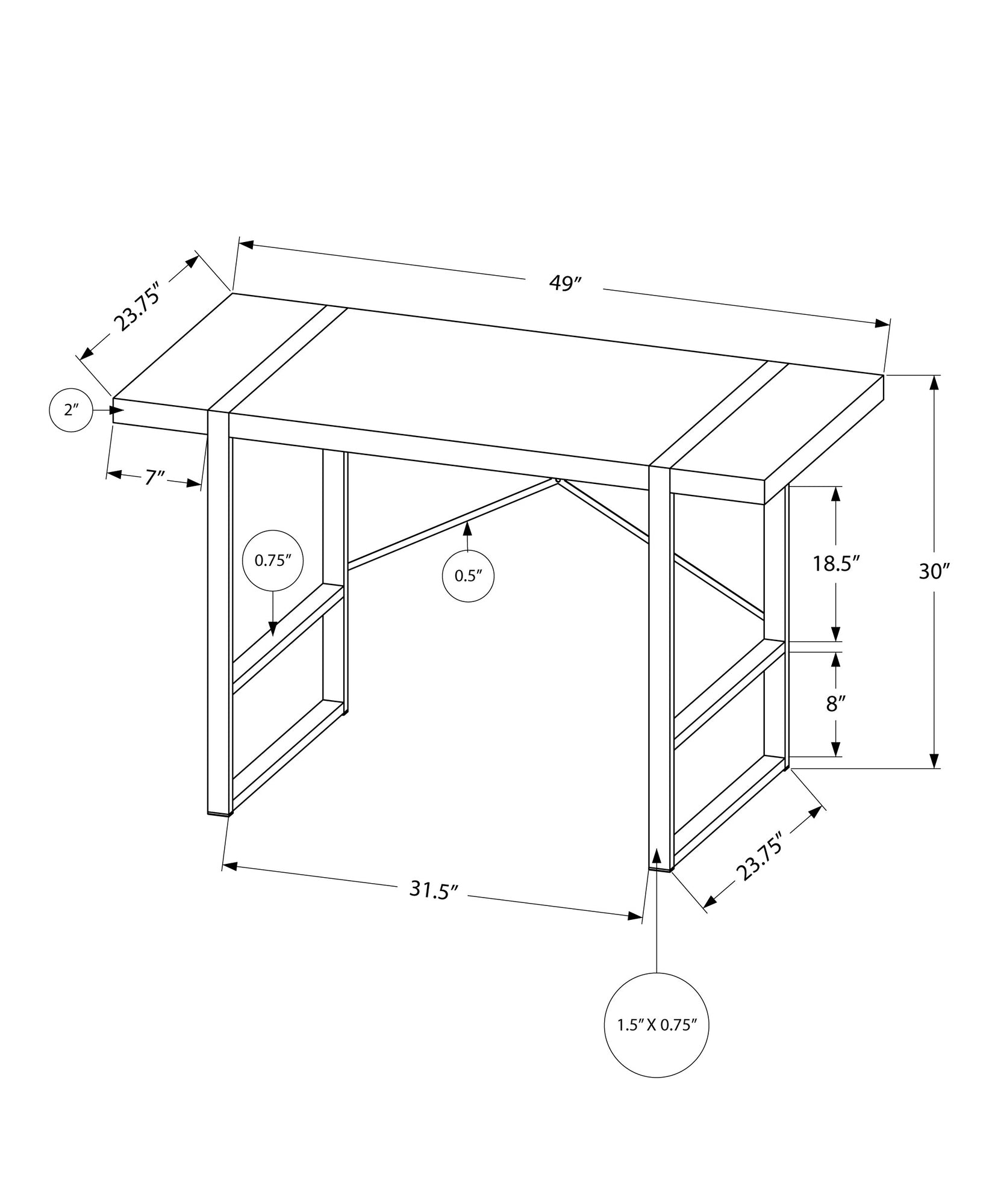 23.75" x 49" x 30" Dark TaupeBlack Metal  Computer Desk