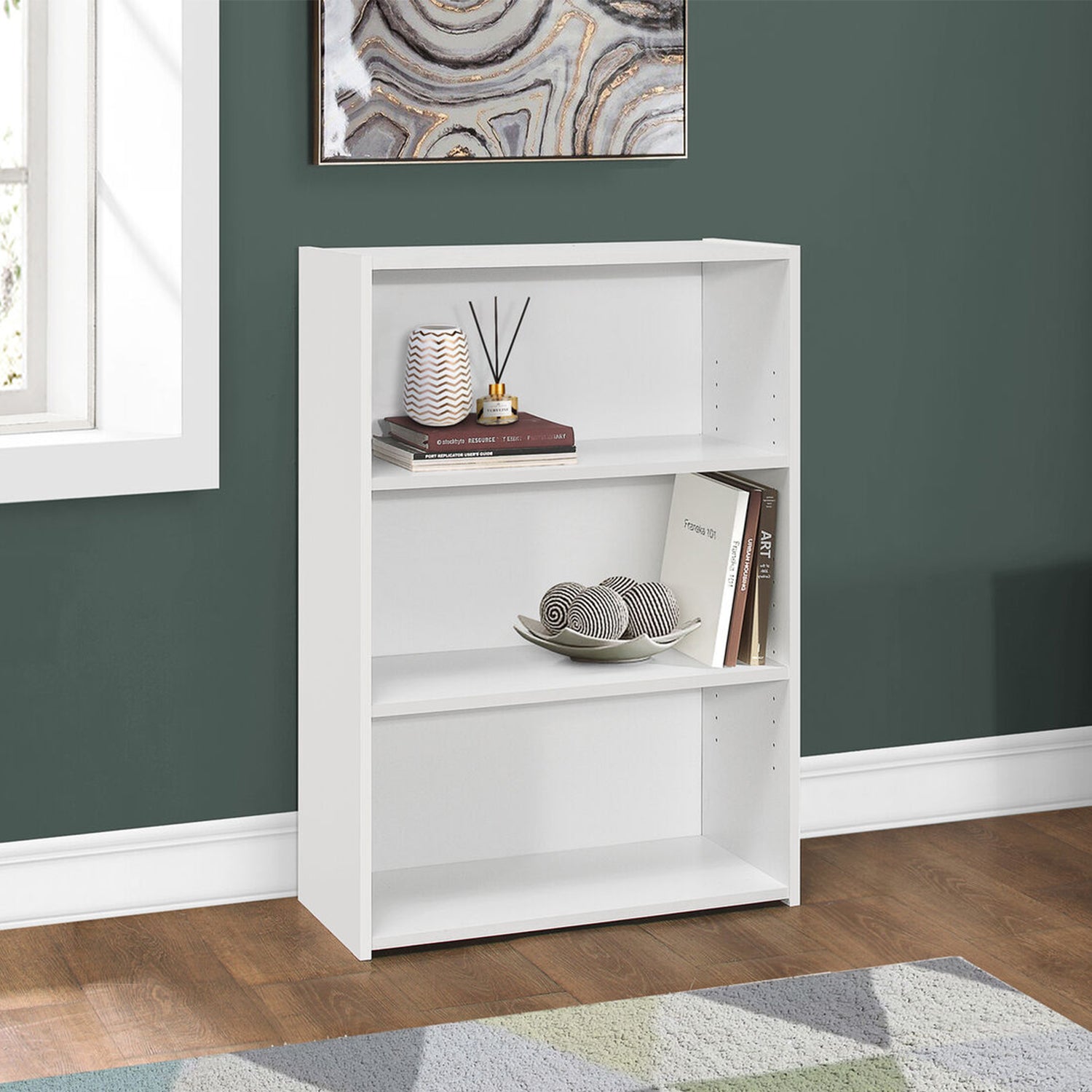 11.75" x 24.75" x 35.5" White 3 Shelves  Bookcase