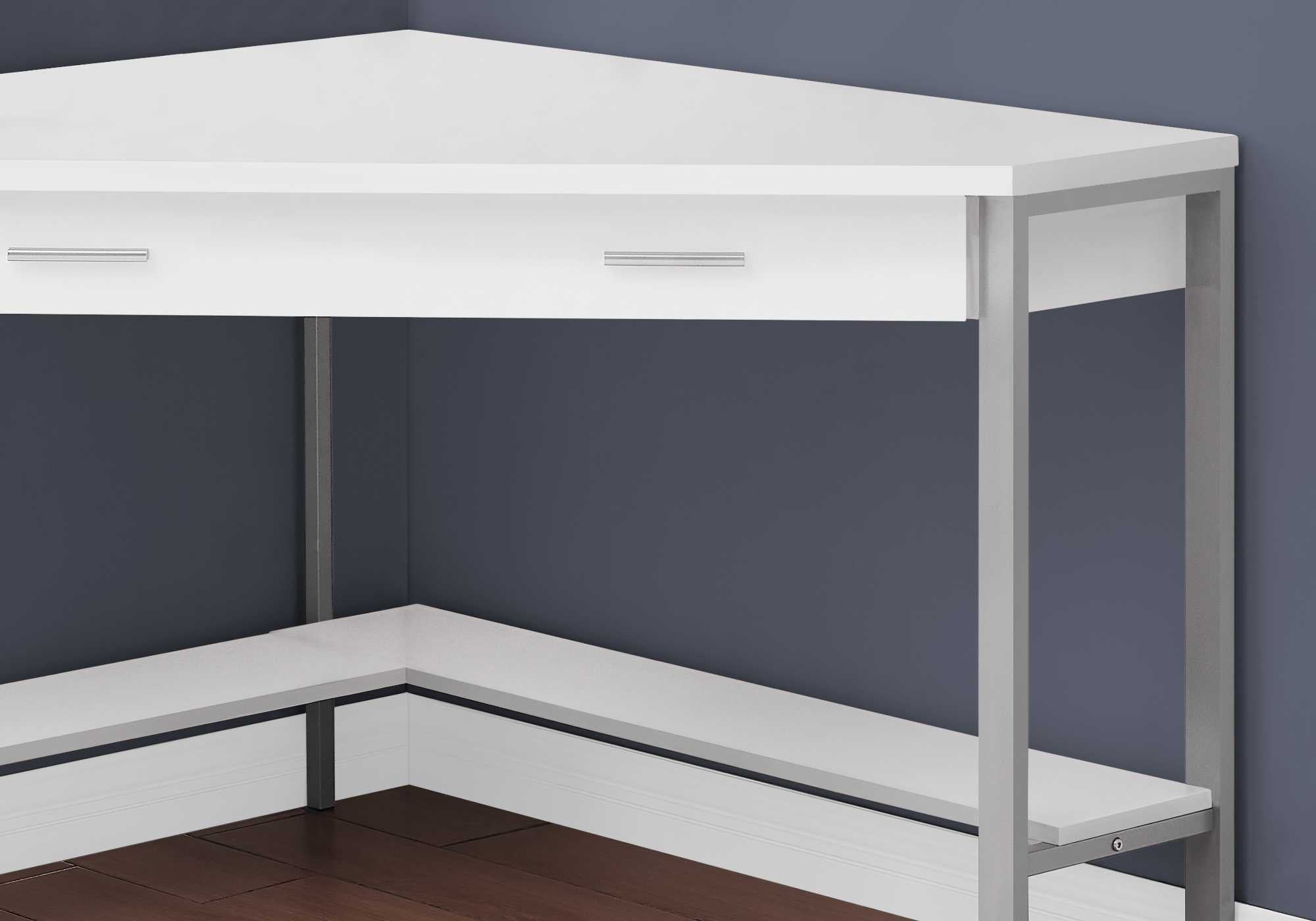 42" x 42" x 30" WhitewithSilver  Metal  Computer Desk