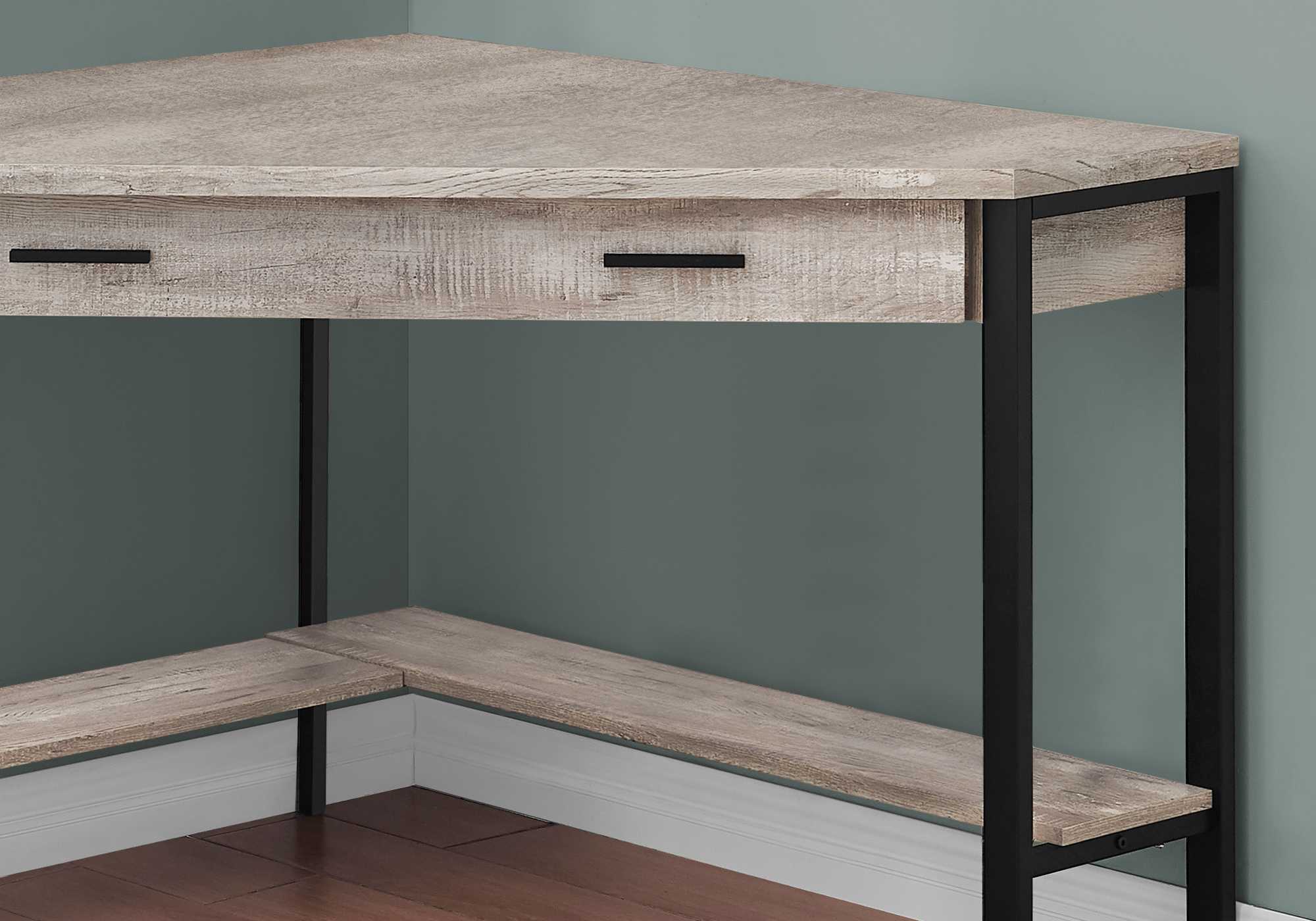 42" x 42" x 30" Taupe  Reclaimed Wood Corner  Computer Desk