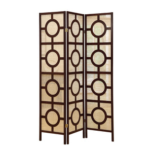 52" x 70.25" Cappuccino Circle Design 3 Panel  Folding Screen