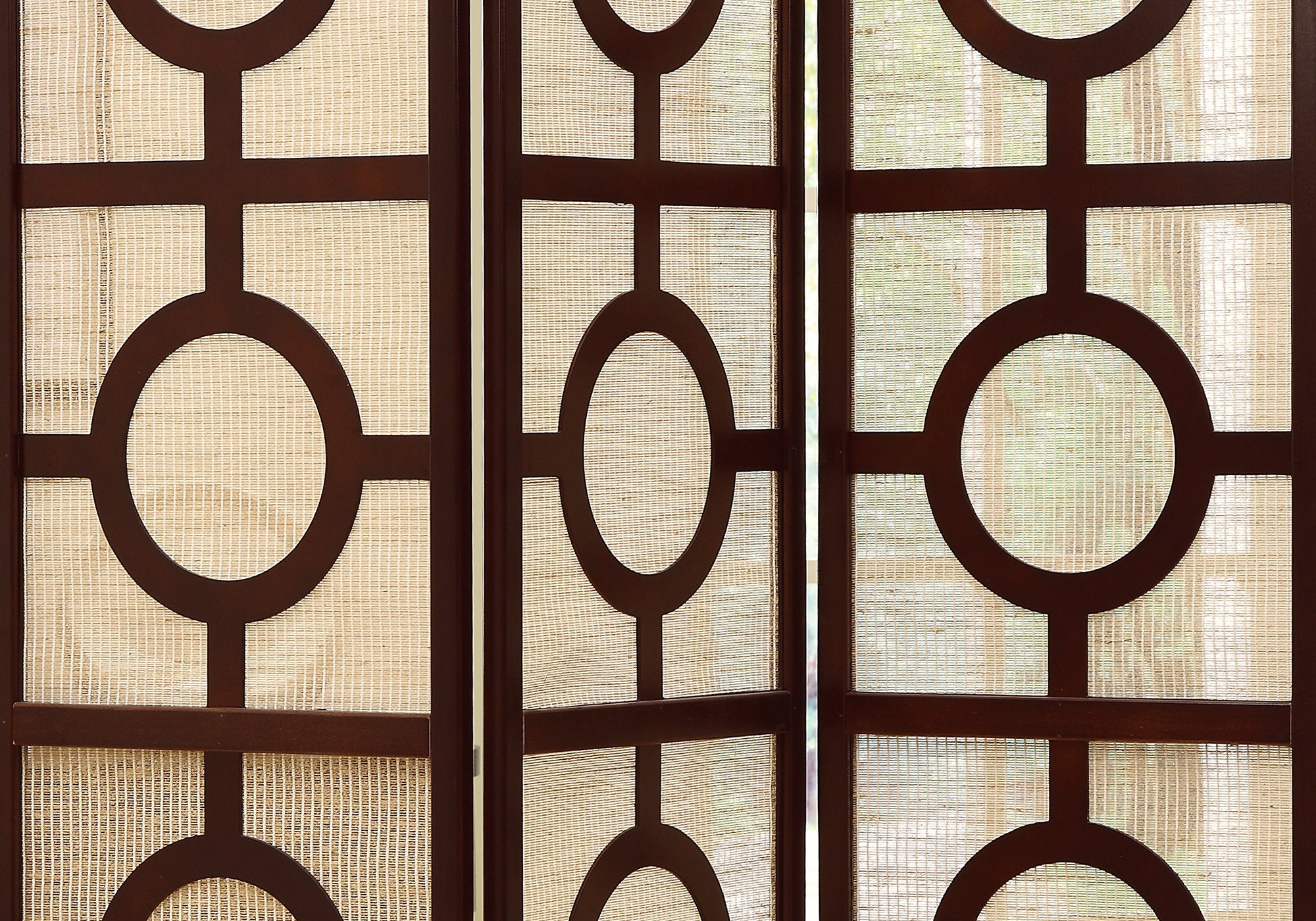 52" x 70.25" Cappuccino Circle Design 3 Panel  Folding Screen