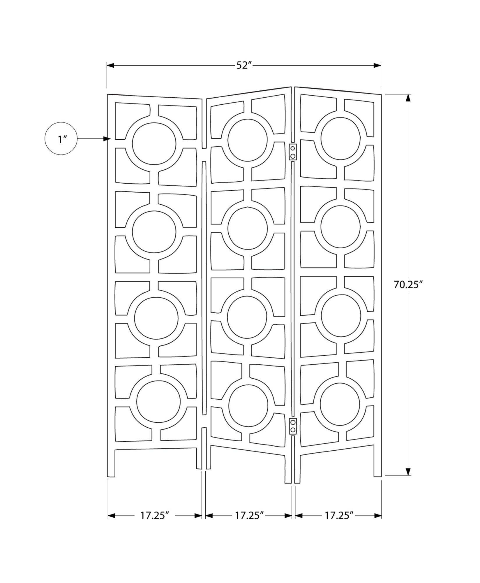 52" x 70.25" Cappuccino Circle Design 3 Panel  Folding Screen