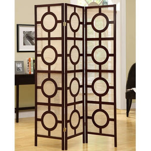 52" x 70.25" Cappuccino Circle Design 3 Panel  Folding Screen