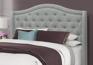 66.5" x 87.5" x 56.5" Grey Linen With Chrome Trim - Queen Size Bed