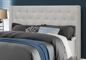 66.5" x 87.5" x 49.75" Light Grey Velvet With Chrome Trim  Queen Size Bed