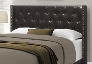 66.5" x 87.5" x 49.75" Brown Leather Look With Brass Trim  Queen Size Bed