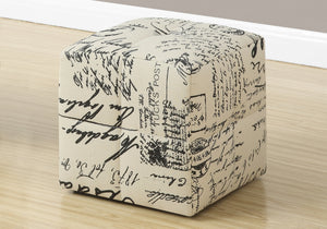 12" x 12" x 12" Beige with Black Print  Vintage  French Fabric  Ottoman 2pcs Set