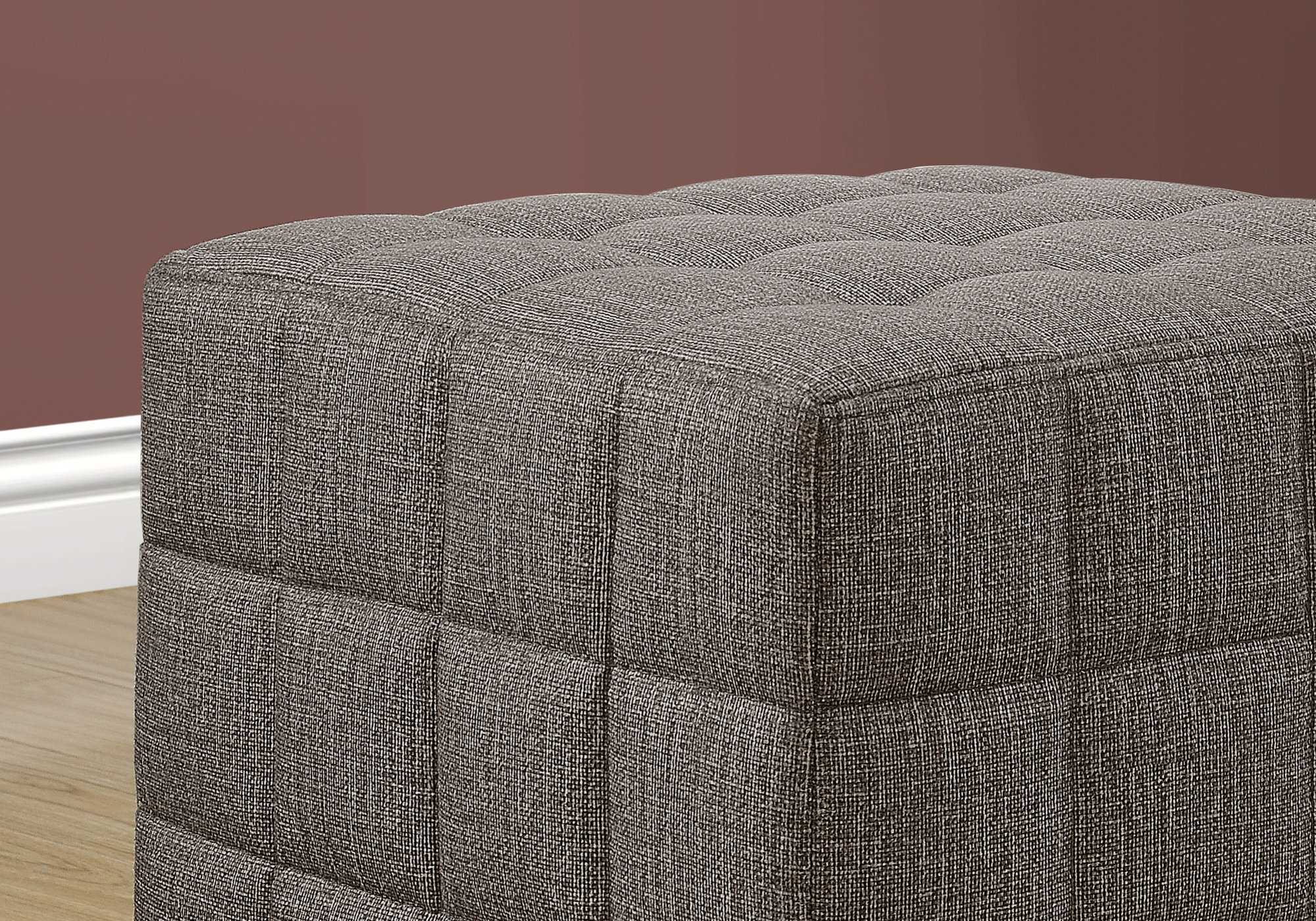 16.75" x 16.75" x 17" Light Brown Linen Look Fabric  Ottoman