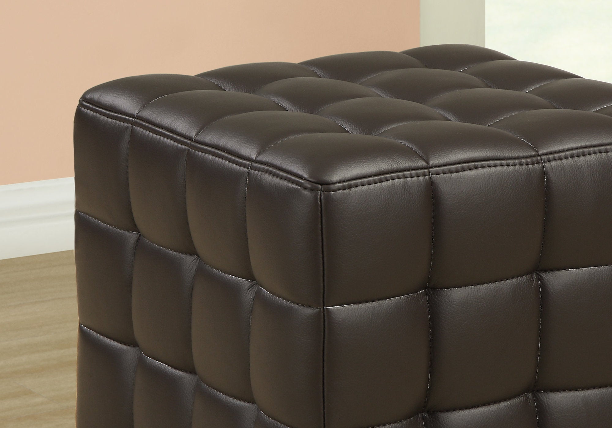 16.75" x 16.75" x 17" Dark Brown Leather Look Fabric  Ottoman