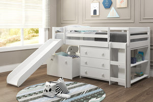 78" X 92" X 44" White Solid Pine MDF Veneers Complete Mini Loft with Side and Casegoods