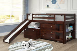 78" X 92" X 44" Chocolate Solid Pine MDF Veneers Complete Mini Loft with Slide Casegoods
